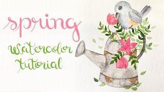 Spring Watercolor Journal Ideas - Little Bird Painting Tutorial