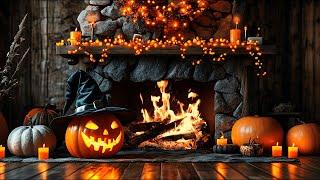 Cozy Halloween Ambiance 4K with Crackling Fireplace Sounds for Relax and Fall Asleep