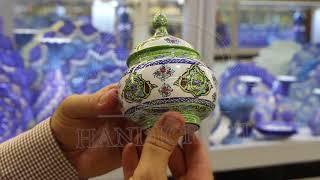 Persian enameled handmade Mina Sugar bowl Green