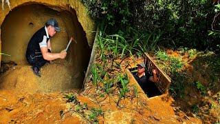 Secret underground shelter built alone to avoid dangerous animals in the forest