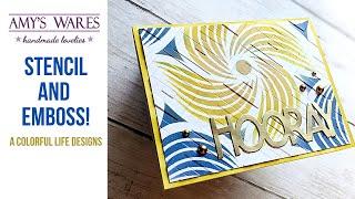 Whirl Around Embossed Birthday Card! Stretch those crafty supplies! Stencil and 3D Emboss!