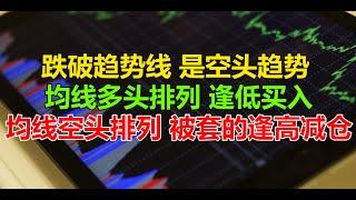 跌破趋势线 是空头趋势 均线多头排列 逢低买入 均线空头排列 被套的逢高减仓