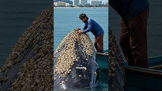 Fishermen help whales remove barnacles #whale #barnaclesremoval #shorts