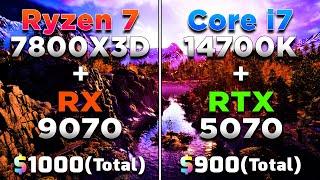 Ryzen 7 7800X3D + RX 9070 vs Core i7 14700K + RTX 5070 | PC Gameplay Tested