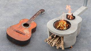 How to make a wood stove with a guitar and cement - 2 in 1 and smoke free