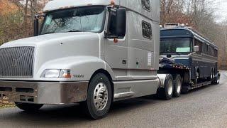 Shipping a bus, towing never goes by the book.  Bad trailer, secured very sketchy.