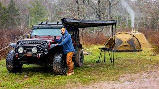Hot Tent Camping In Heavy Rain  - Overland Adventure