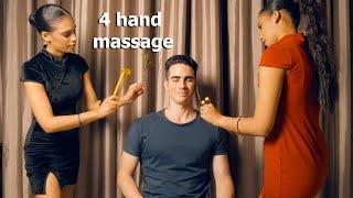 ASMR: 2 ZERO EXPERIENCE Therapists Give me a 4 HAND MASSAGE!