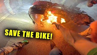 Motorcycle Catches On Fire During Group Ride!
