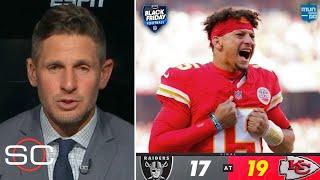 ESPN reacts to Kansas City Chiefs beat Las Vegas Raiders 19-17 in Wk 13; Patrick Mahomes 360 Yds, TD