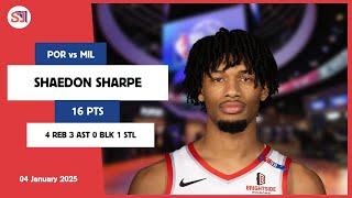 SHAEDON SHARPE 16 PTS vs MIL 04 Jan 24-25 POR Highlights