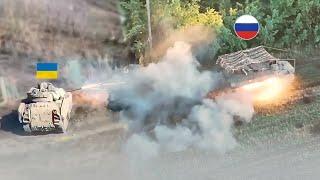  Ukraine War - Ukrainian Bradley Knocks Out Russian T-80 Tank With TOW Missile & Shredds MT-LB