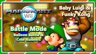 Mario Kart Wii - Battle Mode | 10 Wins | Balloon Battle & Coin Runners | Baby Luigi & Funky Kong