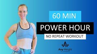 60 MIN NO REPEAT POWER HOUR // Total Body Low Impact Workout with Weights