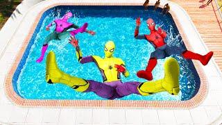 GTA 5 Rainbow Yellow Vs Pink & Red  Spiderman Jumping Into Pool (Euphoria Physics/Ragdolls) #1
