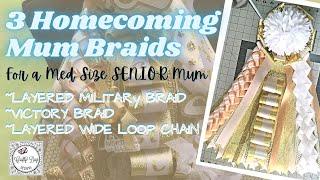 3 homecoming mum braids & chains; Layered military, victory braids;loop chain #homecoming #craftybug