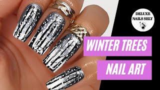 Winter Trees Nail Art Design | Stamping technique | DELUXE NAILS SELY