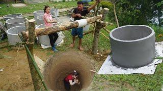 Girl Living the island Off The Grid Built Deep Hole Water Well - Dig A Round Hole in The Underground