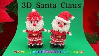 Rainbow Loom Santa Claus 3D Charm/Holiday/Christmas/Ornament - How to Loom Bands Tutorial