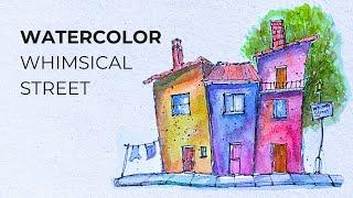 Easy to Paint Watercolor Idea: Whimsical Colorful House