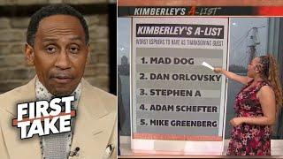 FIRST TAKE | The Worst Thanksgiving guest: #1 Mad Dog #2 Dan Orlovsky #3 Stephen A. #4 Adam Schefter