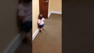 Baby runs into wall learning to walk