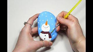 Snowman Catching Snowflakes Painted Rock | Step-by-Step Tutorial