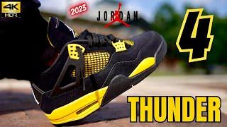 2023 JORDAN 4 THUNDER DETAILED REVIEW & ON FEET W LACE SWAPS!!