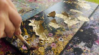 GOLD LEAF luxury painting. Relaxing Wildflower art process.