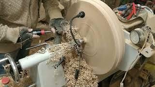 Woodturning a big platter.