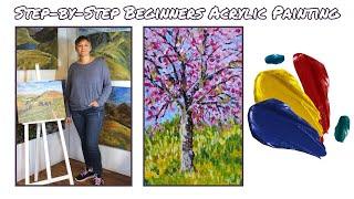 Beginners Acrylic Painting Lesson : Step-by-Step Cherry Tree in the style of Van Gogh, in 3 colours