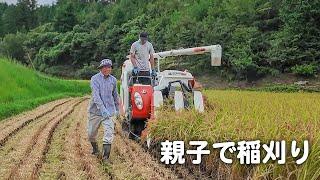 稲刈りだ！親子で頑張ってきました！【田舎暮らし】【山口県vlog】