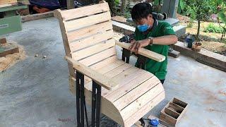 Amazing Creation Woodworking Ideas From Pallet // Build Outdoor Chairs From Old Sewing Machine Legs