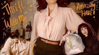 THRIFT WITH ME - & AMAZING try on HAUL beautiful vintage finds! 
