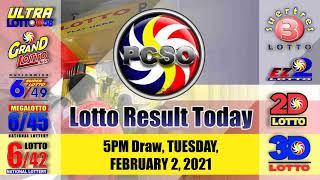 Swertres|3D and EZ2|2D Lotto 5PM Draw, Tuesday, February 2, 2021