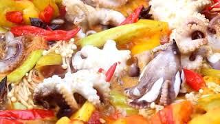 Curry Octopus With Vegetables Food, Tasty Squid Fried With Yellow Noodle