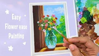 Easy flower vase painting/ Acrylic painting tutorial/ still life painting for beginners