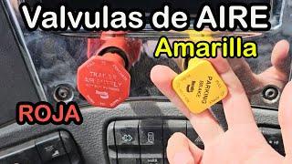 como funcionan las valvulas de aire amarilla y roja de un camion, la linea de emergencia y servicio