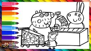 Dessin Et Coloriage De Peppa Pig Et Papa Pig Au Supermarché  Dessins Pour Enfants