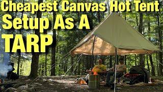 Cheapest Canvas Hot Tent Set Up Like A Tarp with Solar Powered Fridge LiONCooler