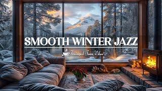 4K Smooth Winter Jazz | Soft Winter Jazz with Fireplace Crackles for Calm and Chill