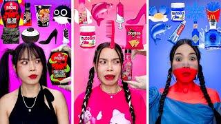 PINK  vs BLACK vs BLUE FOOD | Eating Only ONE COLOR CHALLENGE ️