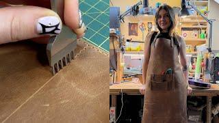 Making leather luthier apron. Handmade