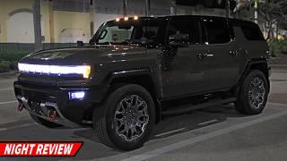 What's it like driving the American Super-Sized 2025 GMC Hummer EV SUV at night?