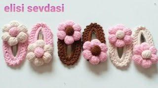 PUF ÇİÇEKLİ ÖRGÜ SAÇ TOKASI/ CROCHET DAİSY HAIR CLIPS/PAPATYALI ÖRGÜ TOKA