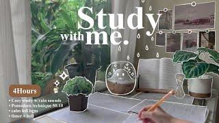 4-HOURStudy With Me • Rain sounds+ Lofi bgm • Pomodoro 50-10 • Day147