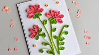 How to Make - Greeting Card Quilling Flowers - Step by Step | Kartka Okolicznościowa