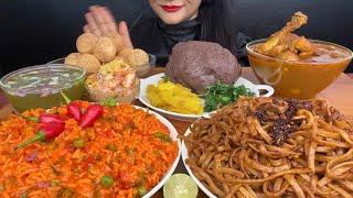 GILO CHATPATE,PANIPURI,CHICKEN CURRY,DHIDO,KEEMA NOODLES *ASMR EATING*