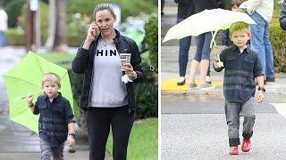 Jennifer Garner And Samuel Brave The Rain For Morning Outing