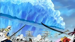 Dracule Mihawk attack Luffy and cut half of the ice around Marineford - The attack is so powerful